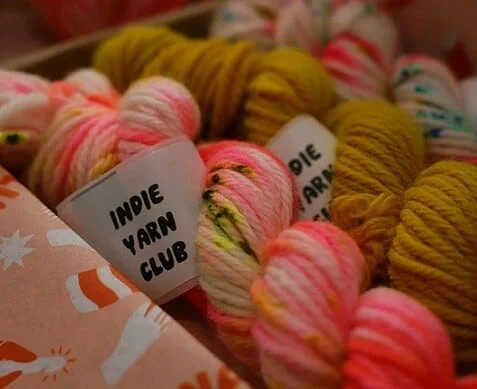 Hand dyed yarn in a box as part of the indie yarn club