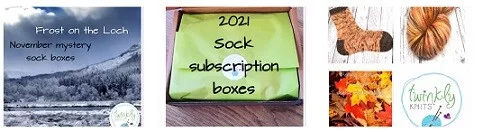 Montage of 3 images showing sock yarn subscription boxes