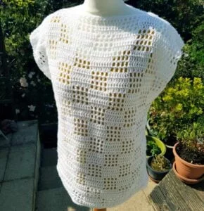 crochet summer top worked in filet in white