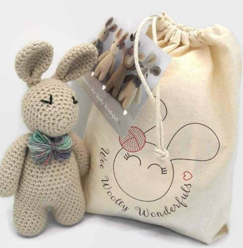 crochet bunny created from a beginner crochet kit