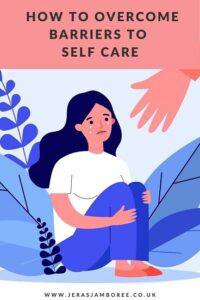 dark haired woman upset and a helping hand coming into the scene to show tips for overcoming barriers to self care