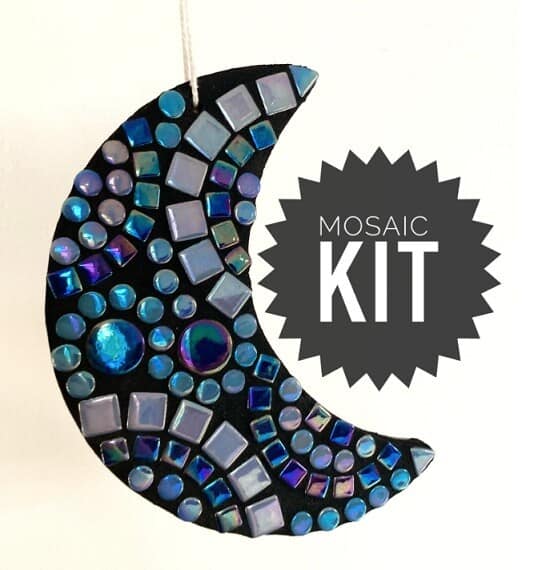 Quarter moon decoration made from mosaic tiles in a kit