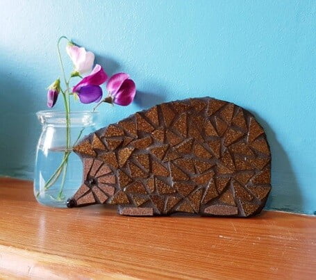 Hedgehog ornament made from mosaic tiles