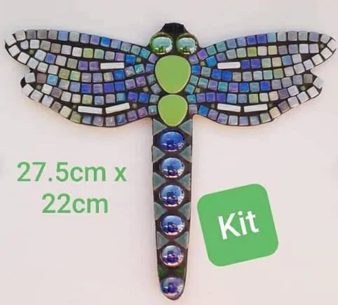 Dragonfly ornament made from green a blue mosaic tiles