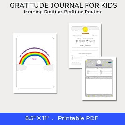 Gratitude for Kids journal worksheets for a morning and a bedtime routine
