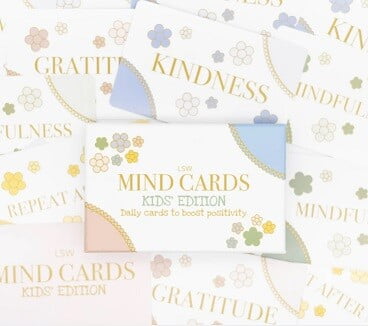 Mind Cards for Kids box and cards in the box set for kindness, gratitude and mindfulness