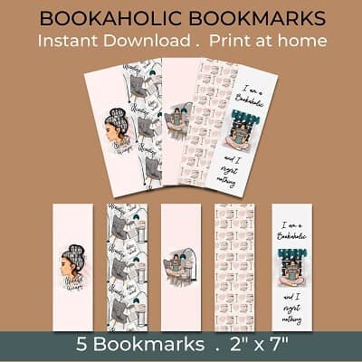 5 Bookaholic bookmarks 5 in a fan shape then 5 individual bookmarks