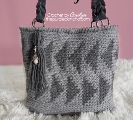tapestry crochet bag in light and dark grey