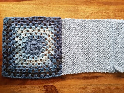 Inner lining of the granny square bag pattern sewn to the top of one of the granny squares