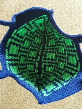 looking inside the crocheted mosaic tote bag