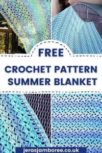 montage of 4 photos showing different styling for a crochet blanket