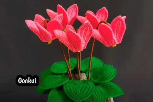 crochet cyclamen plant in pink