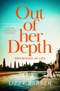 book cover for Out of her Depth by Lizzy Barber Two woman sit on the side of an outside pool