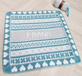 mosaic baby blanket in hearts and kisses