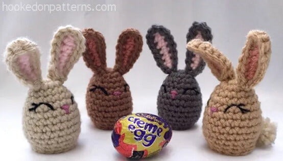 Crocheted bunny heads for crème egg covers