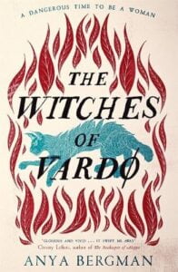 book cover for The Witches of Vardo by Anya Bergman. Vector of flames with a lynx in the middle of the flames