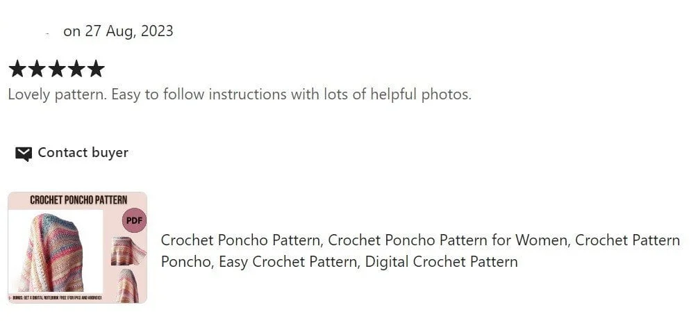Testimonial from Etsy for the cotton candy poncho "Lovely pattern. Easy to follow instructions with lots of helpful photos." 5 stars
