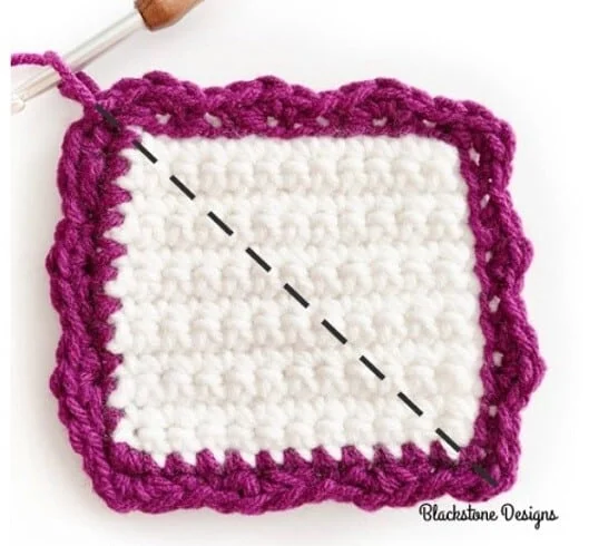 crochet square with a diagonal line through