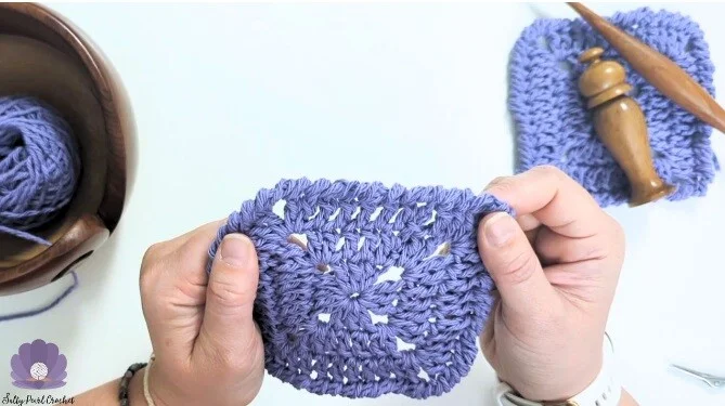 crochet coasters with a crab stitch border