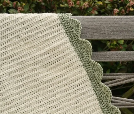 crochet blanket with a scallop edge