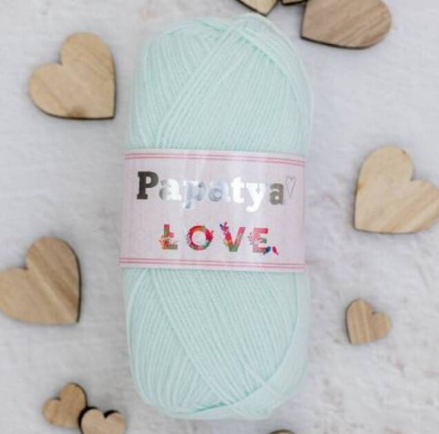 A 100g ball of Papatya Love yarn in mint