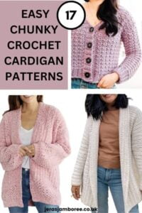 montage of 3 photos showing women wearing different lengths and styles of chunky crochet cardigans