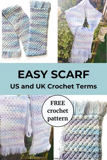 Montage of 4 photos showing different ways to wear a crochet scarf