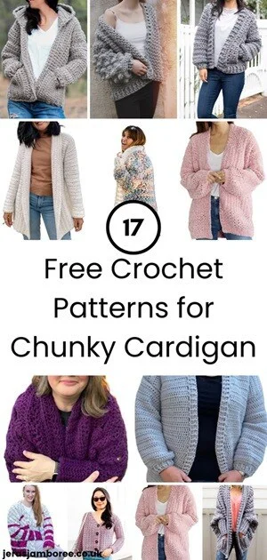 12 images showing women wearing different length and styles of chunky cardigans