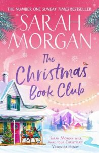 book cover for The Christmas Book Club by Sarah Morgan. Vector of a cosy inn covered in snow with mountains in the distance