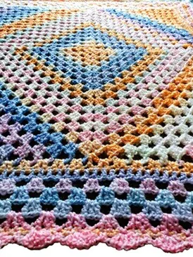 close up of a crocheted scallop/shell border on a blanket