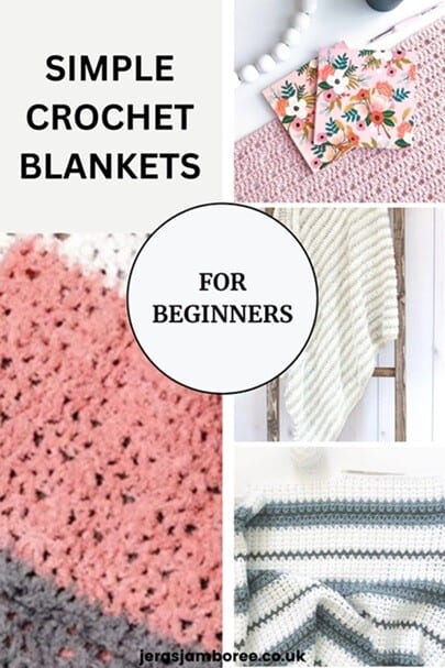 4 photos showing crochet blankets made from simple patterns