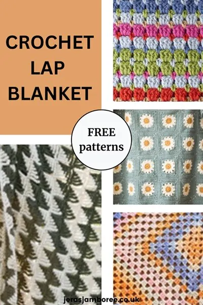 Montage of four photos showing close ups of crochet stitches used in blankets