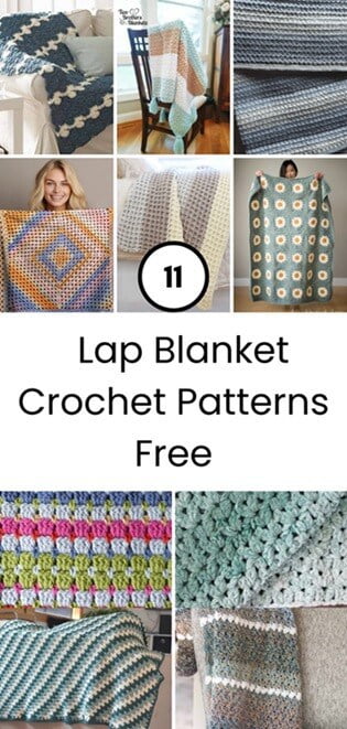 Montage of 10 photos showing differently designed crochet lap blankets
