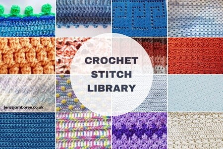 16 images showing close up of crochet stitches