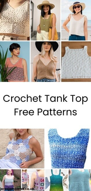 montage of 12 photos showing differently constructed crochet tank tops