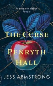 book cover for The Curse of Penryth Hall by Jess Armstrong. An apple is at the centre of the cover with blue leaves around it