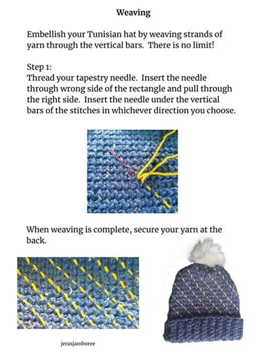 diagram showing how to thread the yarn through the vertical bars of the Tunisian Simple Stitch