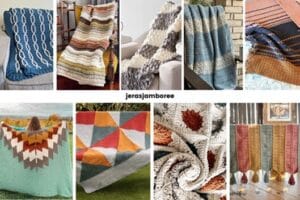 Montage of 9 chunky crochet blankets using different stitches