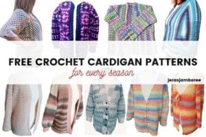9 different crochet cardigan designs for a feature image that gives a preview of some of the free crochet cardigan patterns