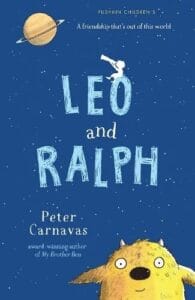 Book cover for Leo and Ralph by Peter Carnavas. A small boy with a trumpet is sat on on the O of Leo with a background of stars. An alien is in the bottom corner