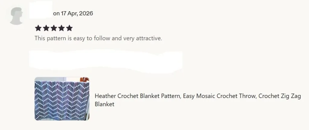 5 star Etsy review 17 Apr 2026 "This pattern is easy to follow and very attractive."
