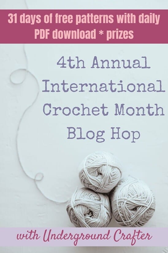 holiding image for the 2026 International Crochet Month blog hop running throughout March 2026 hosted by Underground Crafter